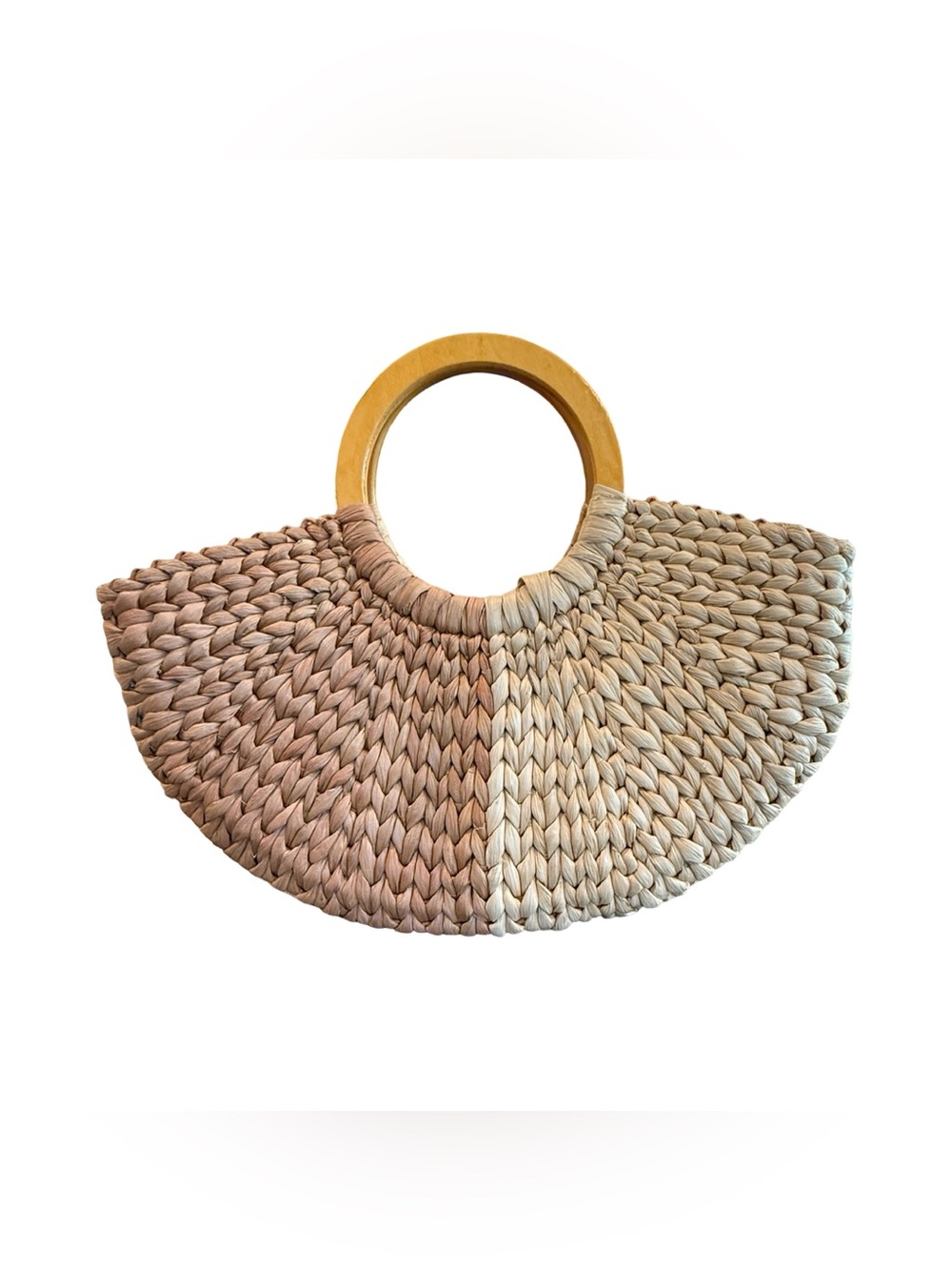 Neutral Woven Straw Tote with Wooden Circle Handles - Picture 10 of 16